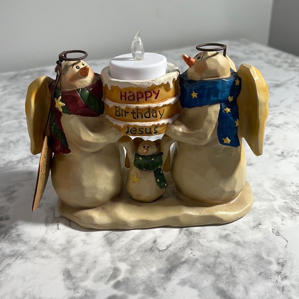 Starlight Angels Snowmen Happy Birthday Jesus Tealight Candle Holder